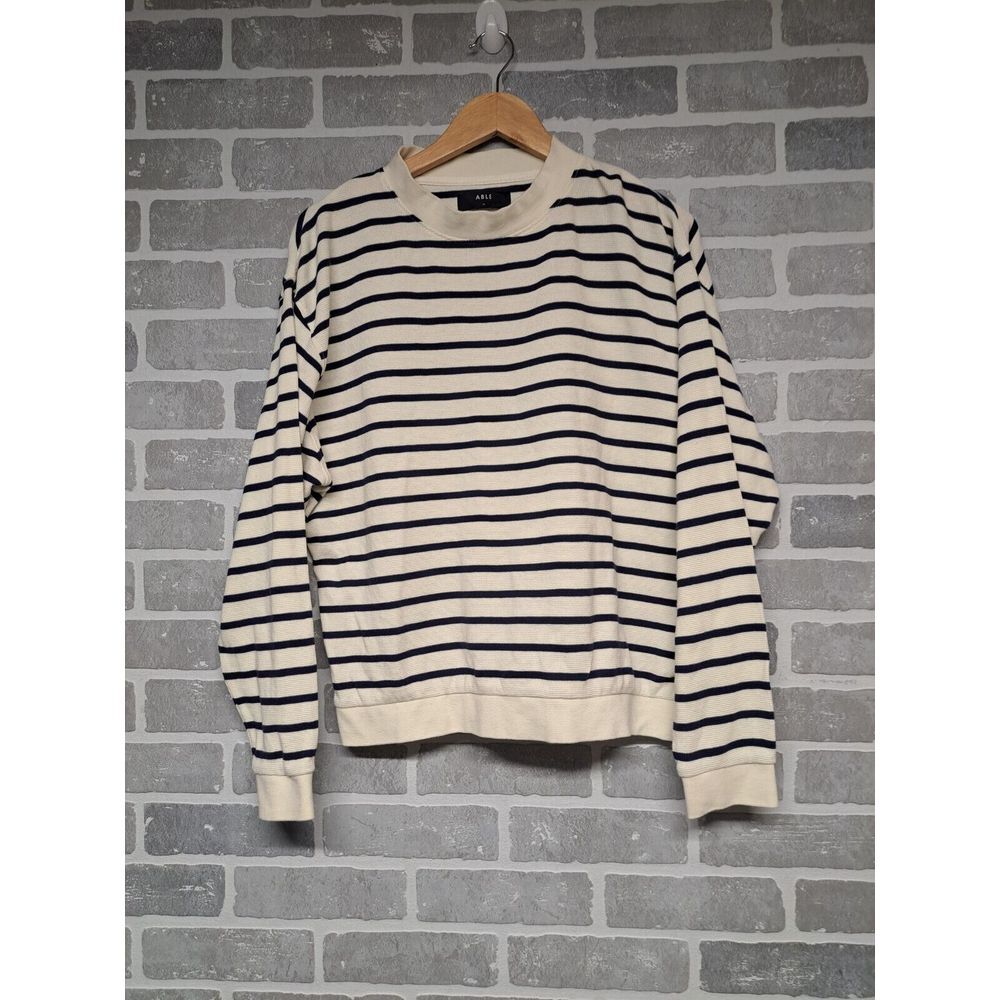 ABLE Womens White‎ Blue Striped Sweatshirt Nautic Knit TOP Size XL